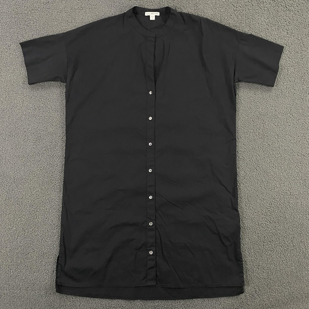 James Perse Shirt Dress Womens XS, 0 Black Short Sleeve Button Band Collared